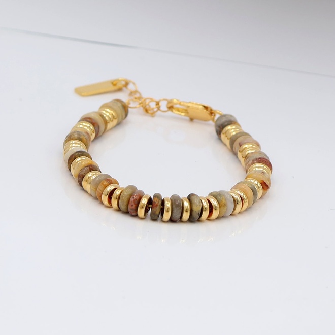 Mabiënte TALEA armband met natuurlijke stenen en messing vergulde kralen in warme tinten